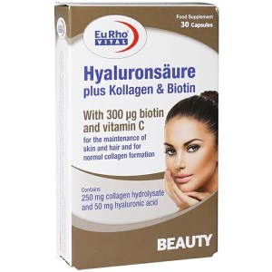 کپسول هیالورون سائور پلاس کلاژن و بیوتین یوروویتال 30 عددی